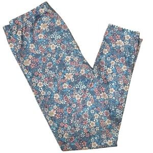 Bisby Girls Floral Leggings Size 7 Blue Pink Stretch Pants